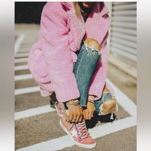 pink golden goose mid star sneakers